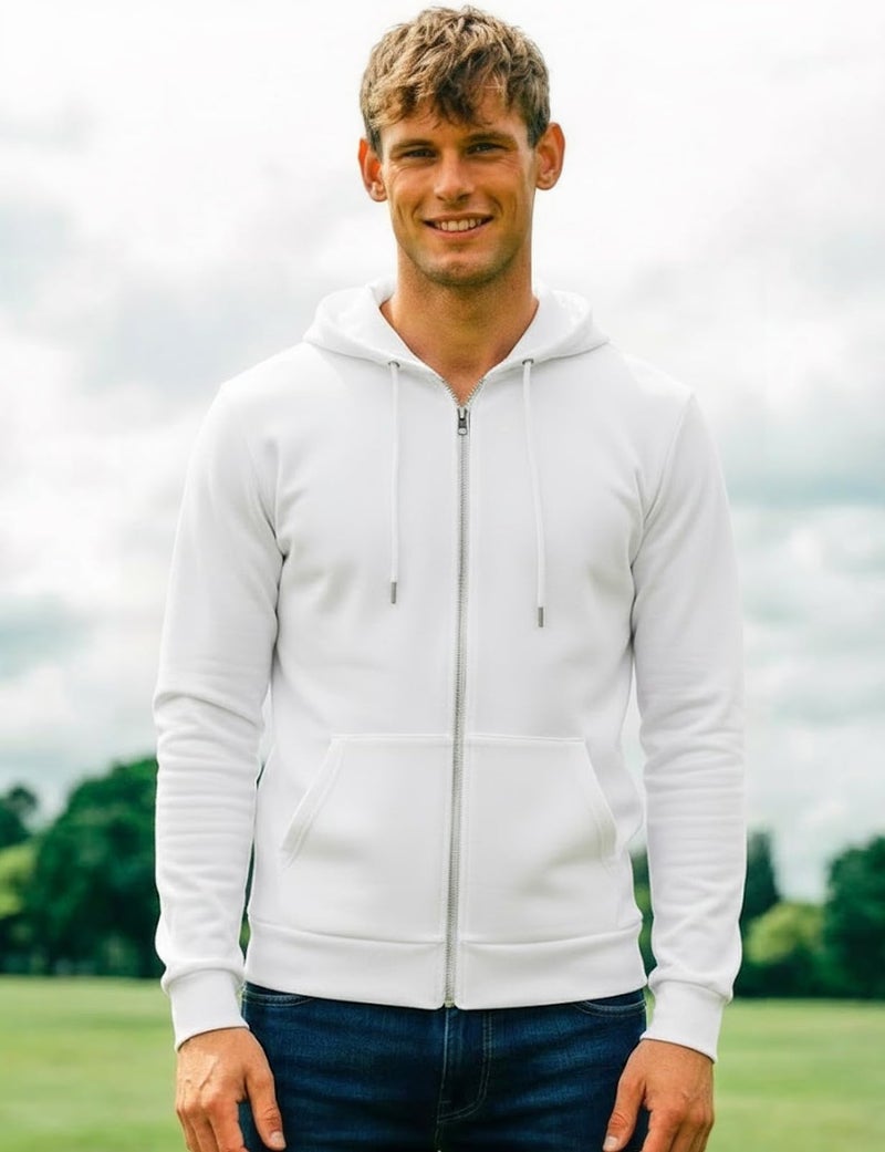 H2H Men's Hoodie Slim Fit Lightweight Long Sleeve Zip Up with Kanga Pocket and White Zipper and String WHITE US M/Asia L (CMOHOL048) - Image 2